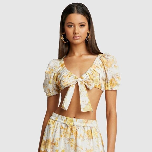 Sofia the Label Sunny Tie Front Crop Top in Yellow Floral size AU 8 NWT - Picture 2 of 10